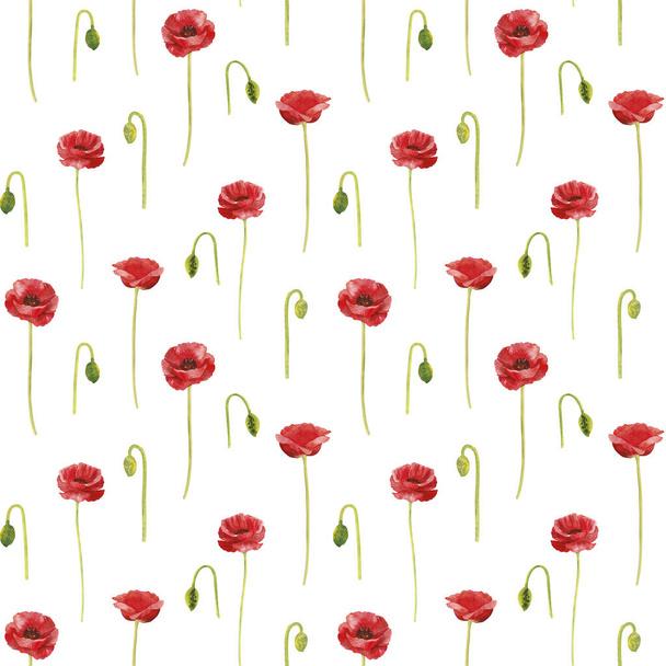 Leuchtend rote Mohn Blumen Illustration nahtlose Muster auf Licht einfachen Hintergrund Hand gemalt Aquarell Blumenstrauß Tapete, Packpapier, Oberflächengestaltung - Foto, Bild