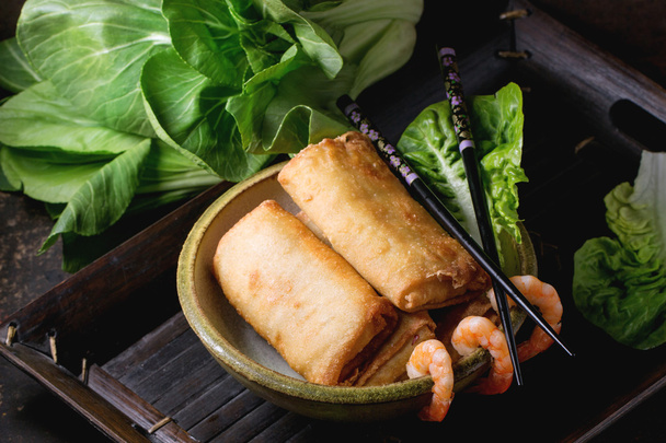 Spring rolls with vegetables and shrimps - Фото, зображення
