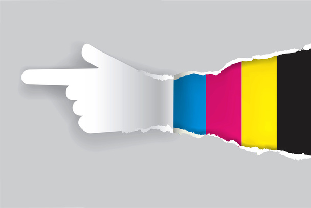 Paper Hand showing direction with print colors. - Vector, Image