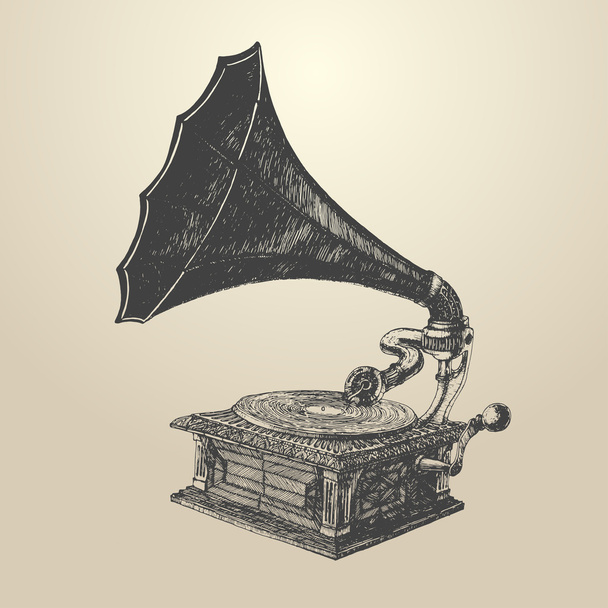 Elle çizilmiş vintage fonograf - Vektör, Görsel
