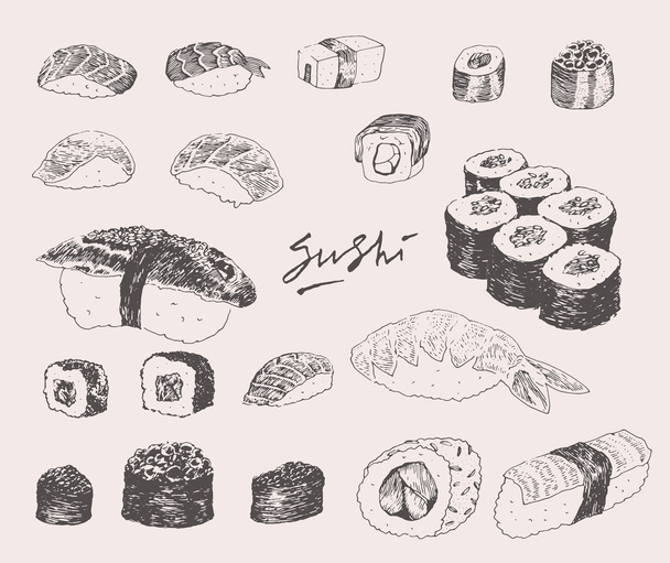Ensemble de sushis dessinés à la main
 - Vecteur, image