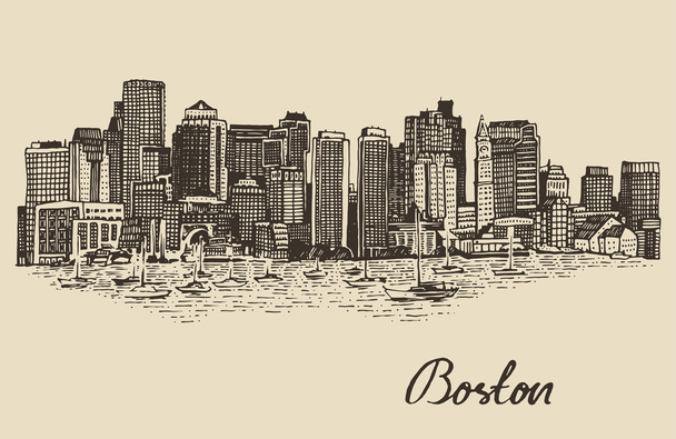 Elle çizilmiş Boston manzarası - Vektör, Görsel