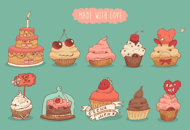 Conjunto de cupcakes dulces
 - Vector, imagen