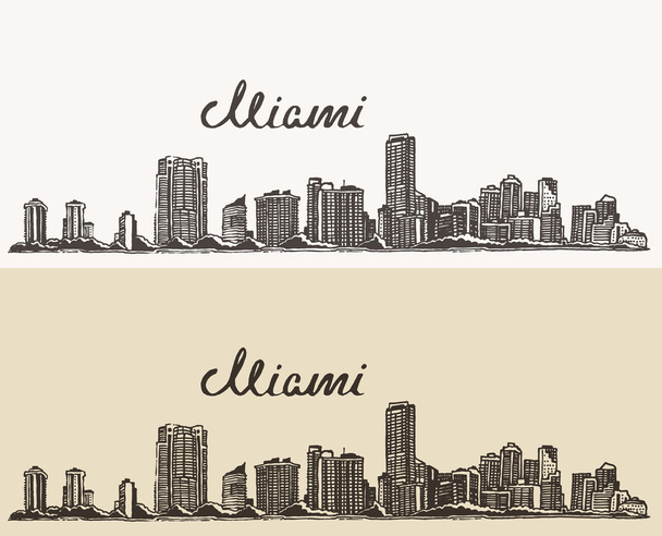 skyline Miami dibujado a mano
 - Vector, Imagen