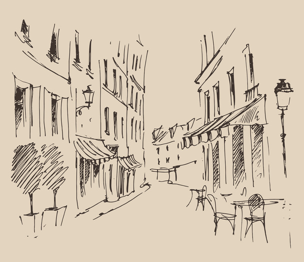 Rua desenhada à mão em Paris
 - Vetor, Imagem