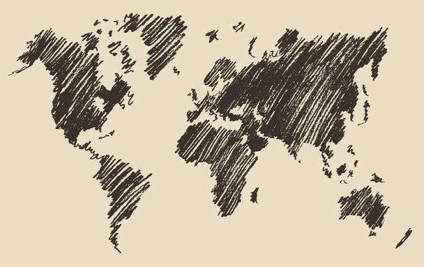 mapa do mundo desenhado à mão
 - Vetor, Imagem