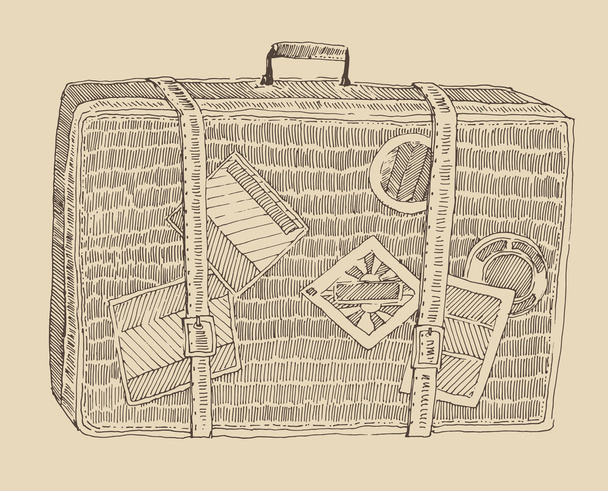 Hand drawn vintage suitcase - Vector, Image