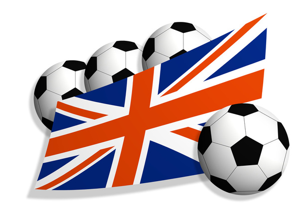Bolas de futebol & Bandeira do Reino Unido
 - Foto, Imagem