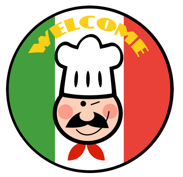 occhiolino chef faccia oltre un benvenuto italiano bandiera cerchio
 - Foto, immagini