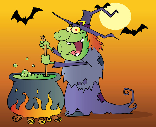 Ugly Witch Preparing A Potion In Halloween Night - Photo, Image