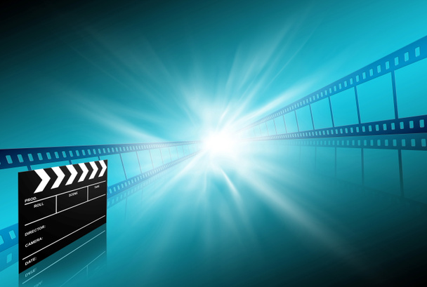 Clap Board Ameisenfilmstreifen auf blauem Hintergrund - Foto, Bild