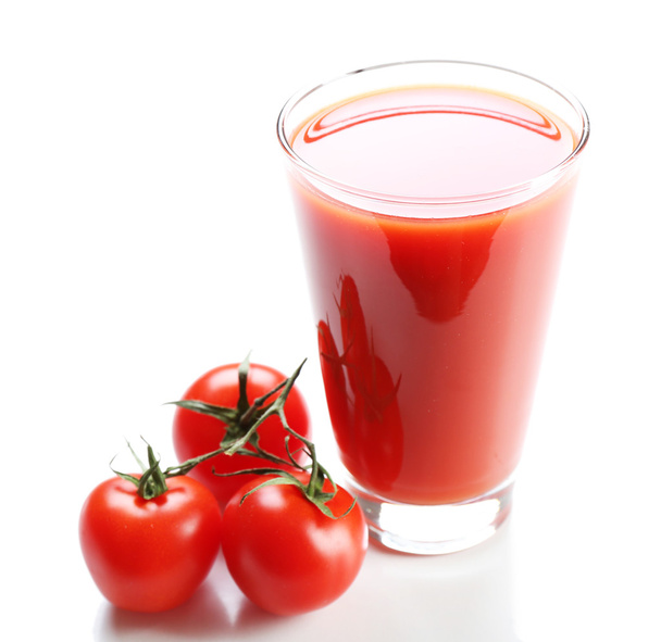 Glass of tomato juice isolated on white - Foto, afbeelding