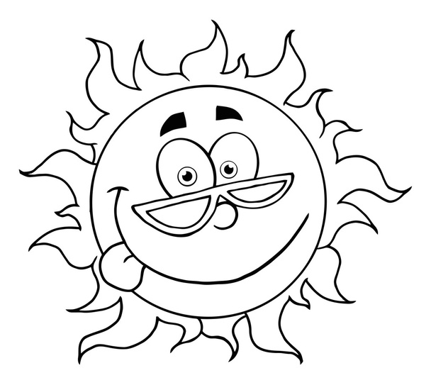 Outline di un sole goffo che indossa ombreggiature e sporgere la lingua
 - Foto, immagini