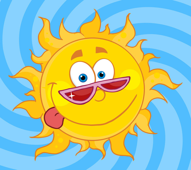 Caractère de dessin animé de mascotte de soleil heureux avec des nuances
 - Photo, image