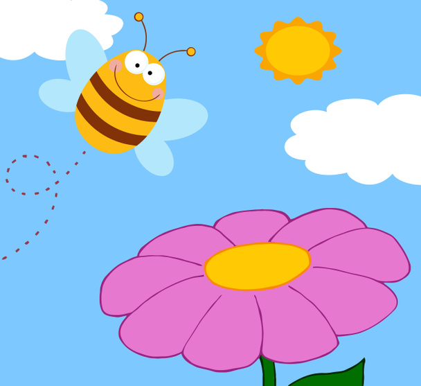 Happy Bee Pollinating A Purple Flower - Zdjęcie, obraz