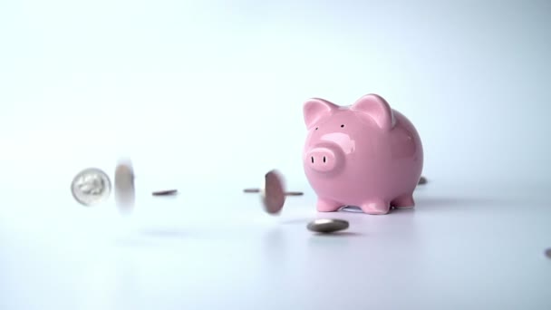 Piggybank under rain of coins - Felvétel, videó
