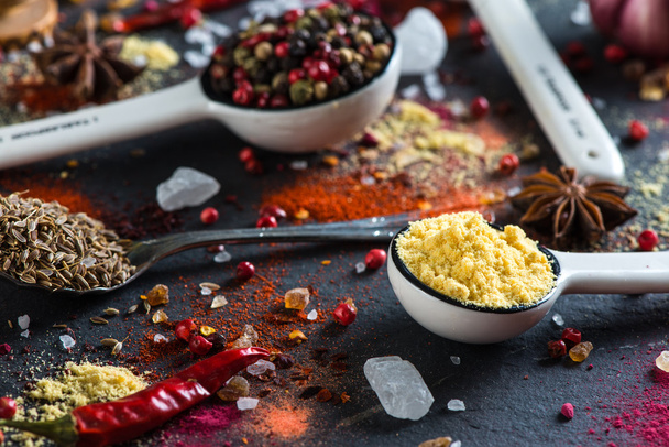 Spice selection from all around the world, on black background - 写真・画像