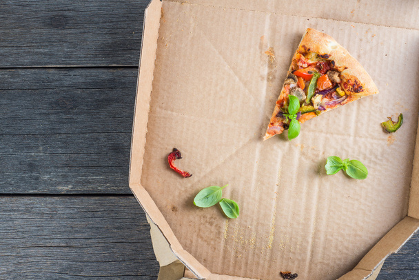leftovers slices of homemade vegetarian pizza in box - Photo, Image