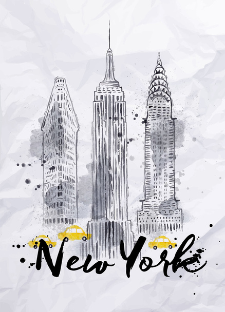 Watercolor New York buildings - Vetor, Imagem
