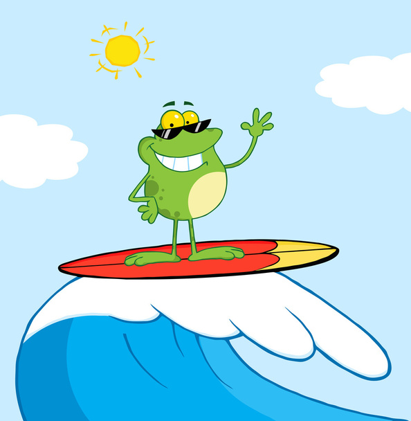 Surfer Frog Riding A Wave - Photo, Image