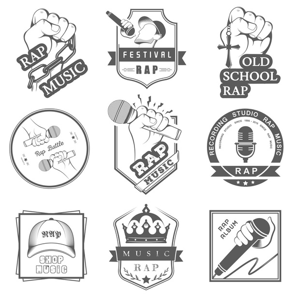Logo's en Badges rapmuziek instellen - Vector, afbeelding
