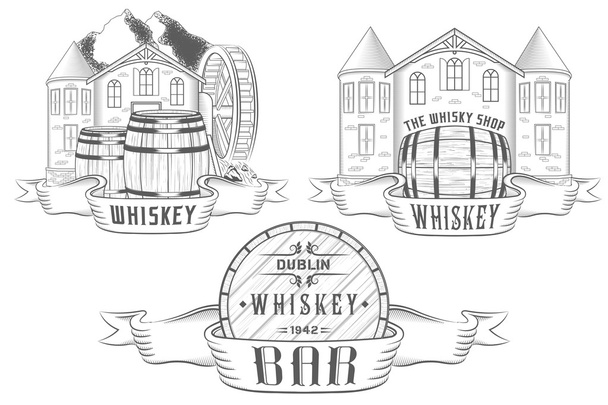 Vector Set Illustration and Badges Whiskey - Vector, Image