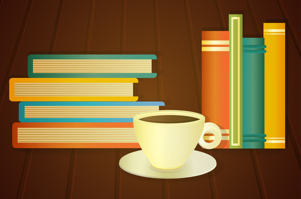 Книги и чашка кофе на столе
  - Вектор,изображение