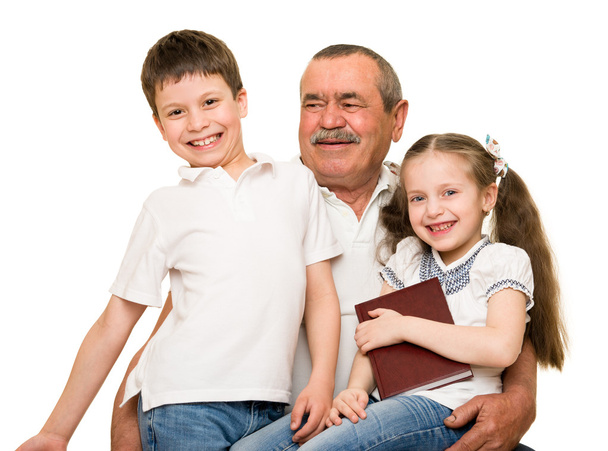 Portrait de grand-père et petits-enfants
 - Photo, image