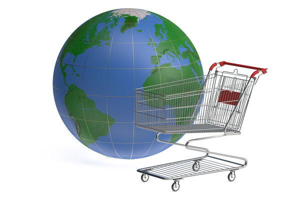 Shopping Cart with Globe - Foto, afbeelding