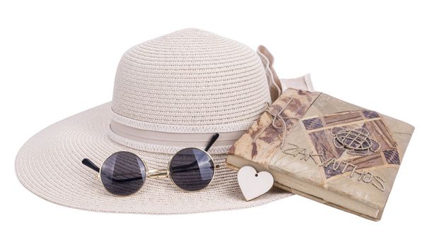 sun hat, sunglasses, notebook - Photo, Image