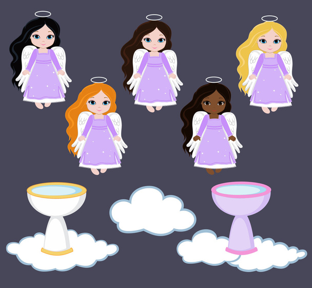 天使デジタル アート。空の天使の女の子を設定します。バプテスマ - ベクター画像