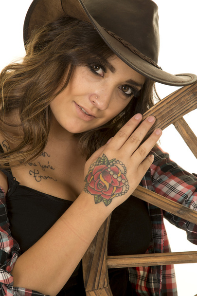 Beautiful cowgirl woman with tattoos - Photo, Image