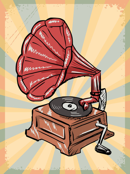 Vintage achtergrond met fonograaf - Vector, afbeelding