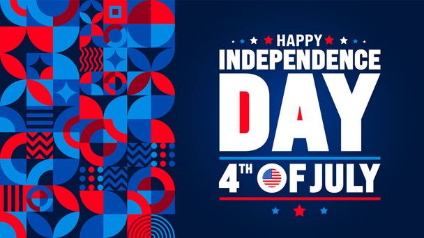 Július 4-én boldog függetlenség nap geometriai forma minta háttér vagy banner design sablon. Amerikai Egyesült Államok Függetlenség Napja Ünnepség. használat plakát, kártya, plakát, könyvborító tervezéséhez. - Vektor, kép