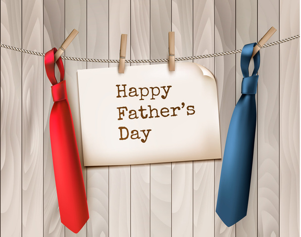 Happy Father's Day Background With A Two Ties On Wooden Backdrop - Vektor, obrázek