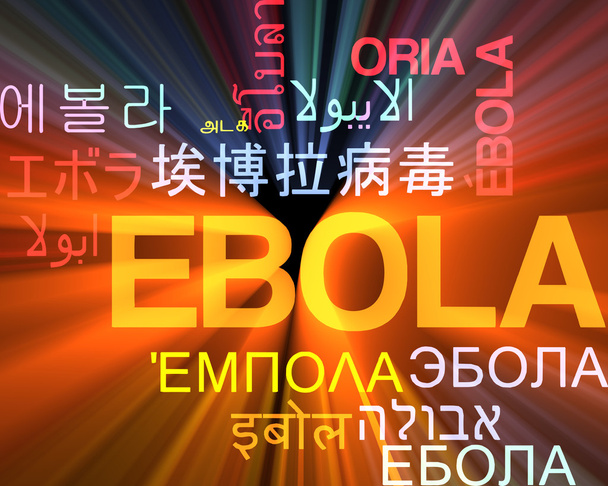 Ebola multilanguage wordcloud background concept glowing - Photo, Image