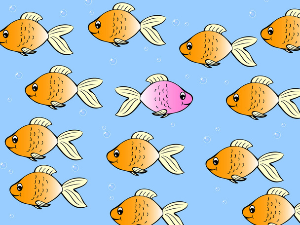 One single fish swimming in different direction - Vector, Image