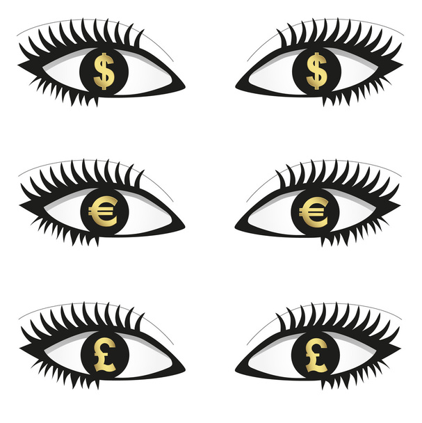 oči s ikonami měny - Vektor, obrázek