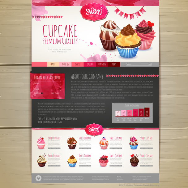 Watercolor Cupcake dessert design. Corporate identity. Web site design - Vettoriali, immagini