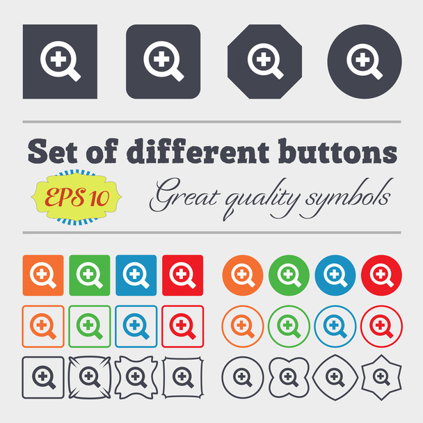 Magnifier glass, Zoom tool  icon sign Big set of colorful, diverse, high-quality buttons. Vector - Vektor, obrázek