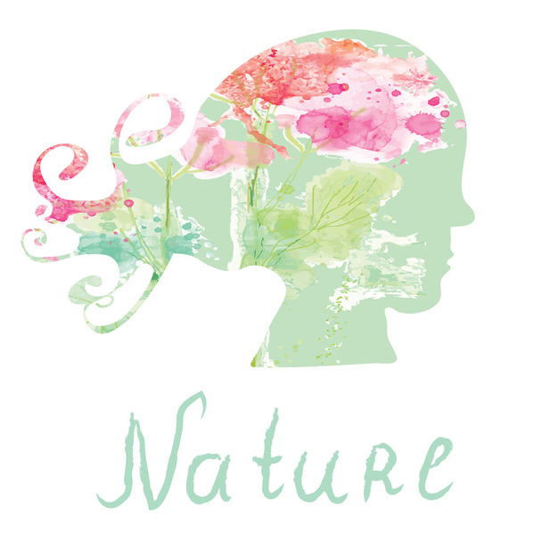 Nature spa card  with girl head silhouette - Вектор, зображення