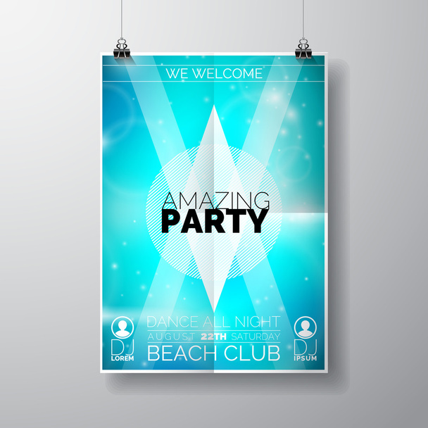 Vector Party Flyer poster template on Summer Beach theme with abstract shiny background. - Vetor, Imagem