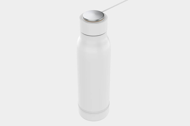 Sıcak ve soğuk içecekler için akıllı su şişesi. Sıcaklık gösterimi Su Şişesi Duvar Süpürgesi Paslanmaz Çelik. 3d illüstrasyon - Fotoğraf, Görsel