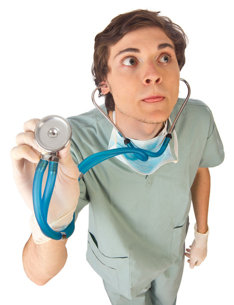 Funny medical worker with sthetoscope - Foto, afbeelding