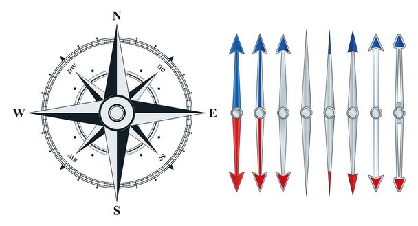 Kompass mit ähnlichen Pfeilen isoliert - Vektor, Bild