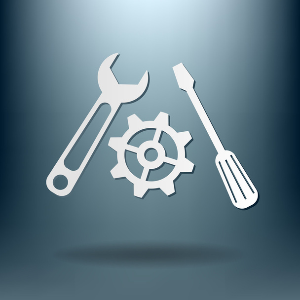 Screwdriver, cogwheel and wrench icon - Vector, Image