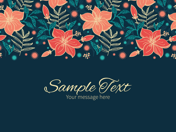 Vector vibrant tropical hibiscus flowers horizontal border greeting card invitation template - ベクター画像