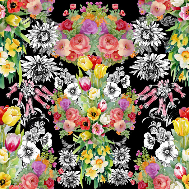Summer garden flowers pattern - Photo, image