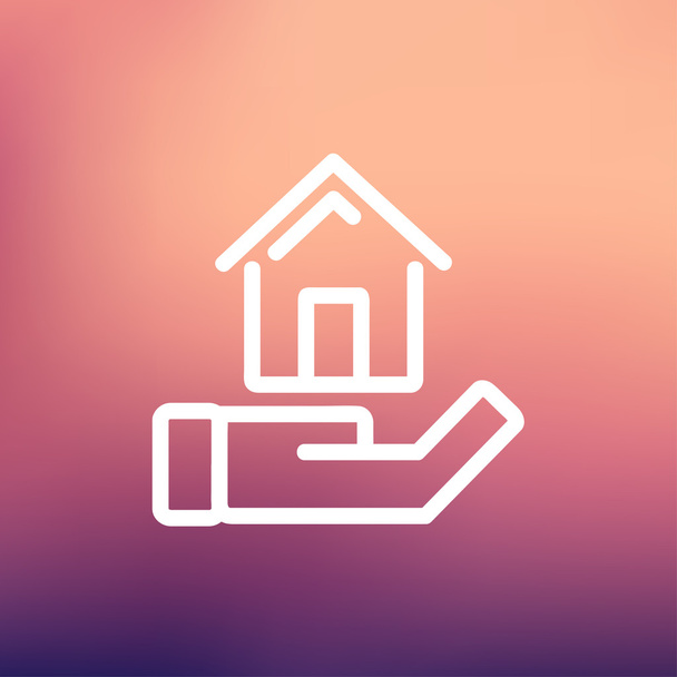 Hand Holding House thin line icon - Вектор,изображение