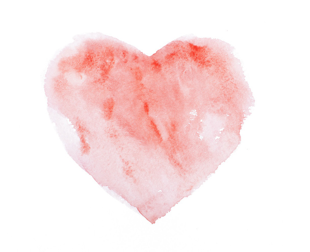 Ακουαρέλα, ακουαρέλα χέρι που ζωηρόχρωμη κόκκινη καρδιά τέχνη χρώμα βαφής ή αίμα πιτσιλίσματα λεκέ - Φωτογραφία, εικόνα